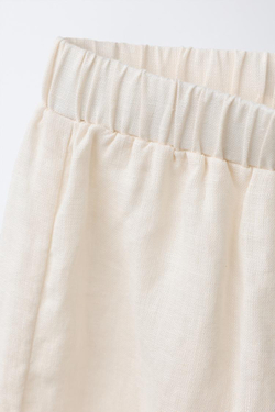 ZARA БРЮКИ-КЮЛОТЫ ИЗ 100% ЛЬНА С КРУЖЕВОМ, ЭКРЮ