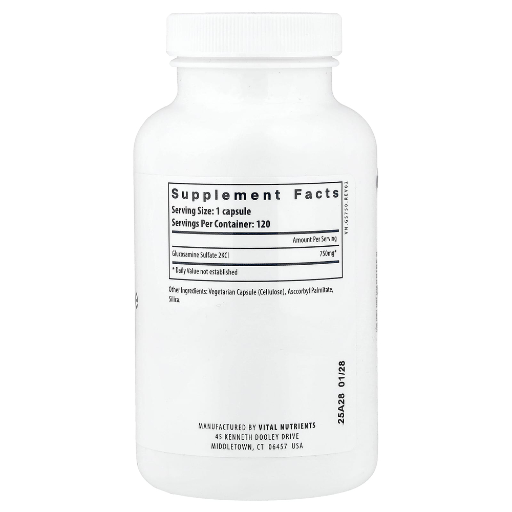 Vital Nutrients, Веганский сульфат глюкозамина, 120 веганских капсул (750 мг на капсулу)