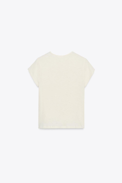 ZARA ФУТБОЛКА В СТИЛЕ РУСТИК С КОРОТКИМИ РУКАВАМИ, ЭКРЮ