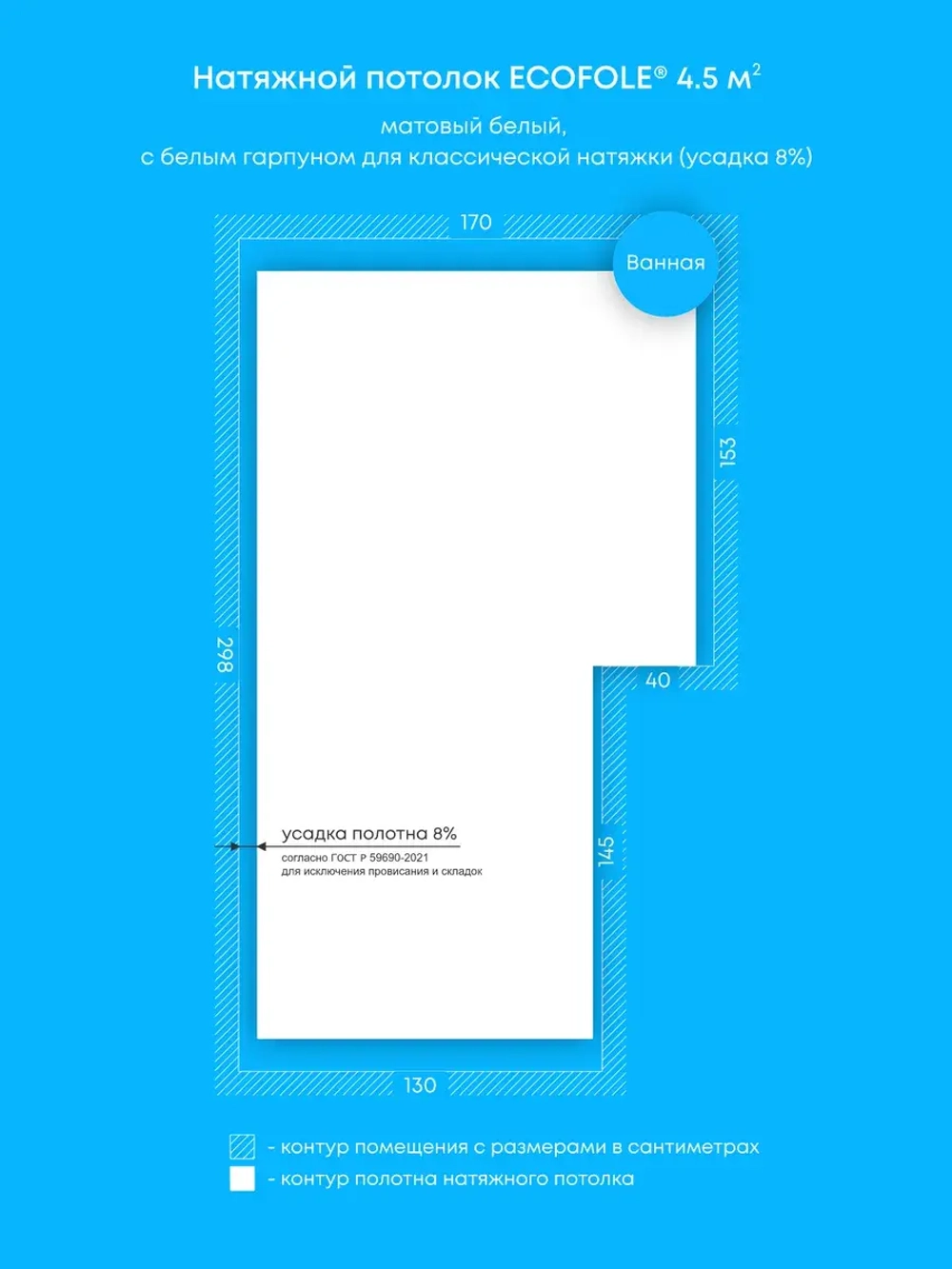 Матовый натяжной потолок 4.5 м2