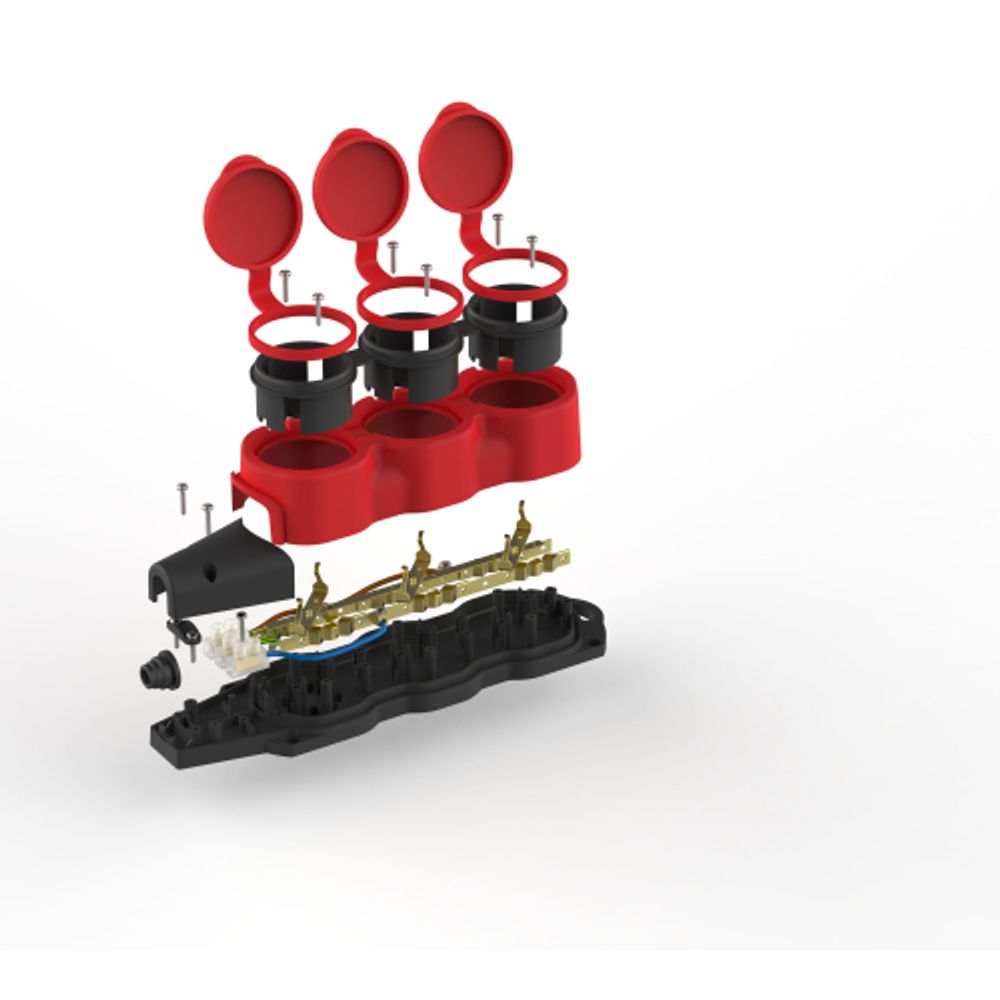 Колодка ЭРА KX-3e-RED-IP44 каучуковая с заземлением 3 розетки 16A IP44 красная | Электротовары