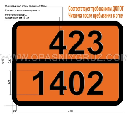 Табличка Опасный груз 423-1402 КАЛЬЦИЯ КАРБИД