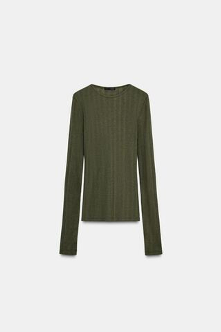 ZARA МЯГКАЯ ФУТБОЛКА В РУБЧИК, ТЕМНО-ЗЕЛЕНЫЙ