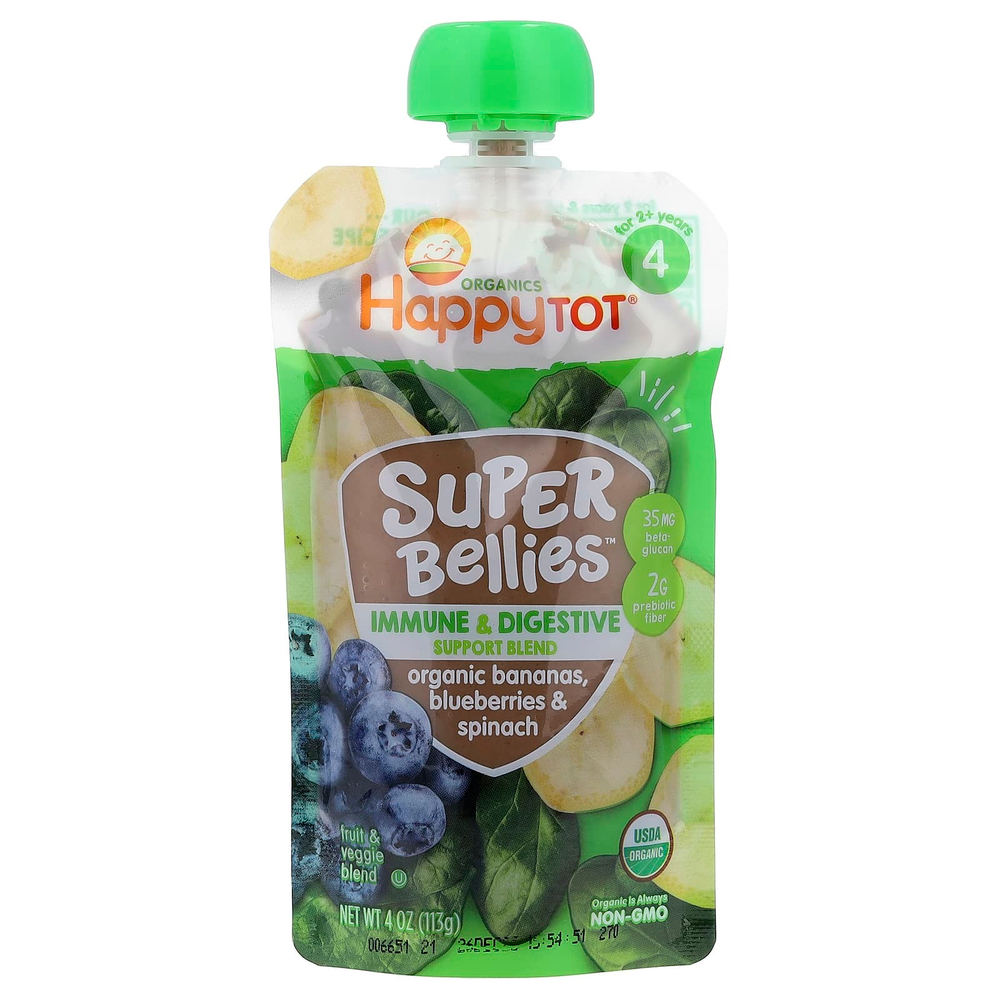 Happy Family Organics, Happy Tot®, Super Bellies™, для детей от 2 лет, органические бананы, голубика и шпинат, 113 г (4 унции)