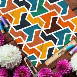 Ткань интерлок разноцветный геометрический узор