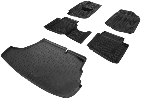 Коврики в салон и багажник автомобиля (комплект) AutoFlex для Hyundai Solaris I поколение седан (Comfort, Optima, для а/м со складывающимися сидениями) 2010-2017, полиуретан, с крепежом, 5 частей, K9230101-2