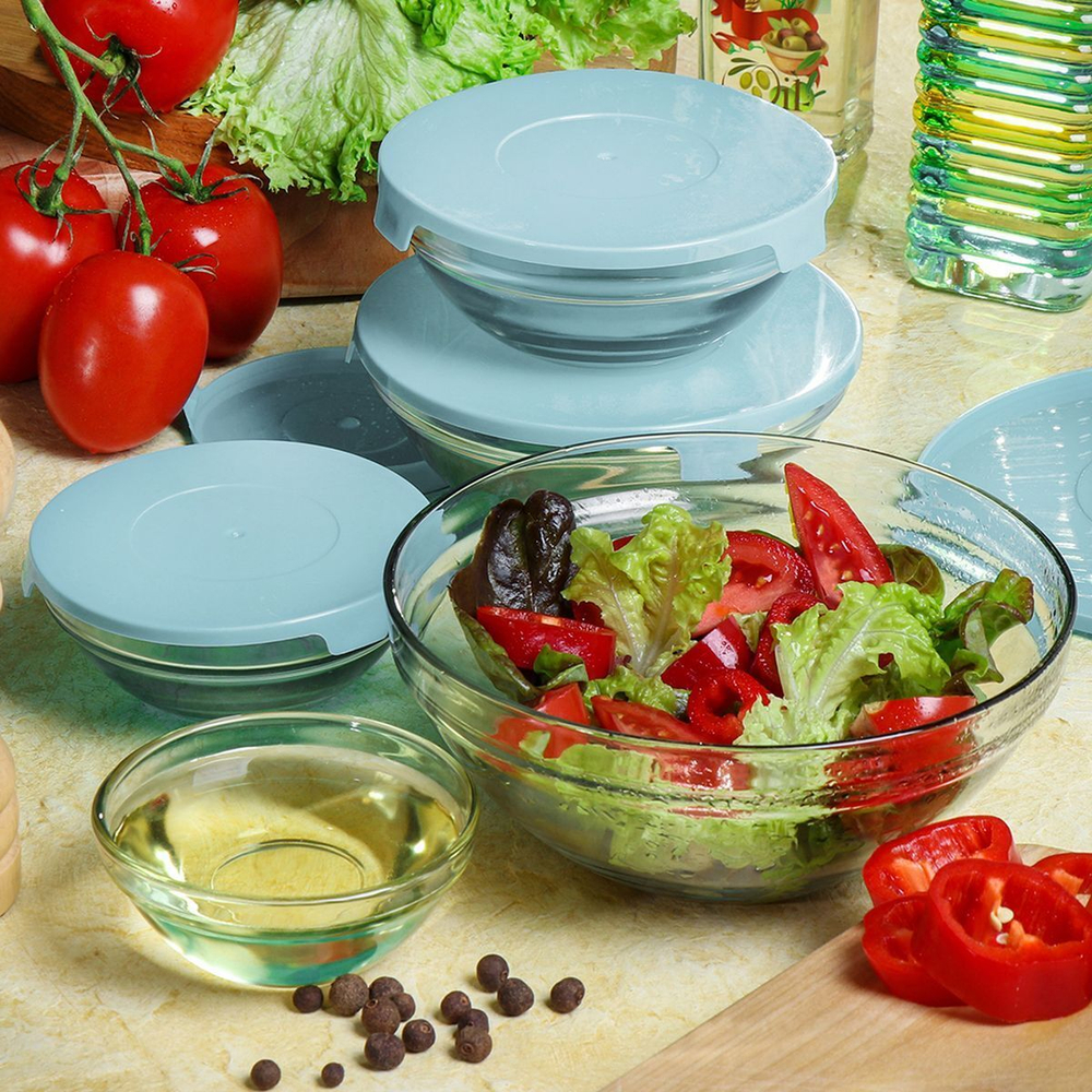 Салатник стекло, кругл, 5 шт, 9,10.3,12.5,14,17 см, с крыш, подар уп, Daniks, мят