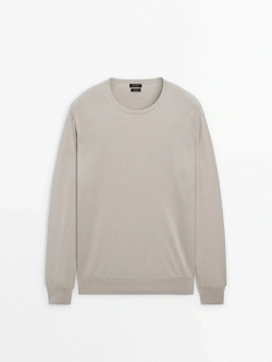 Massimo Dutti Хлопковый свитер с длинными рукавами, цвет льда