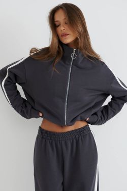 Олимпийка на молнии с лампасами цвета антрацит