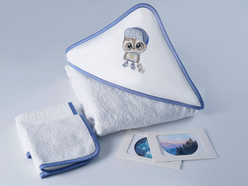 Набор полотенец для новорожденных 120х120 Claire Batiste Atelier Smart Boy с капюшоном и салфетками