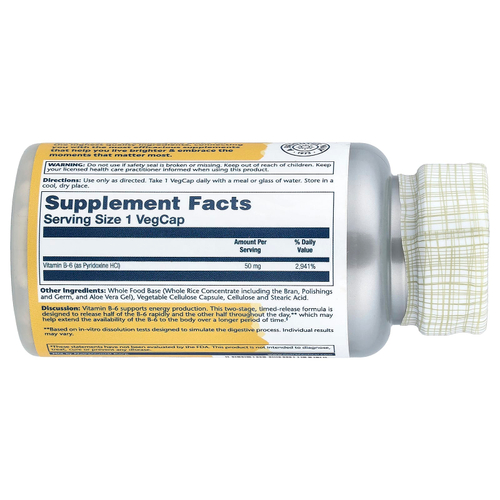 Solaray, Timed Release, витамин B6, 50 мг, 60 растительных капсул