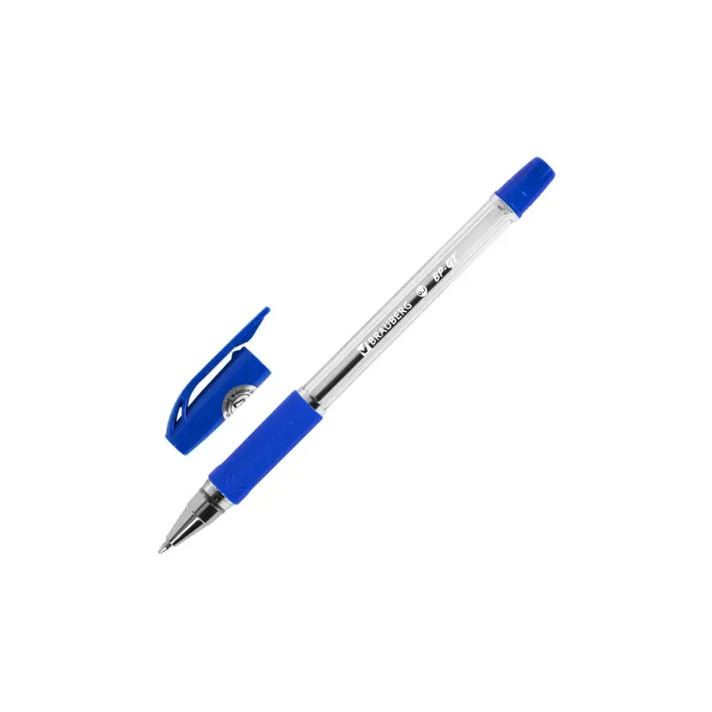 Ручка BRAUBERG BP-GT синяя, корпус прозрачный, евронаконечник 0,7 мм, линия письма 0,35 мм 144004