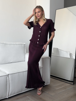 Комплект вязаный, ажурный, с рюшами, юбка и кардиган