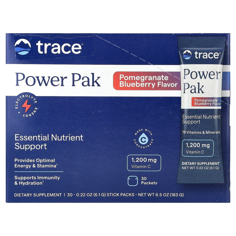 Trace, Power Pak, незаменимые питательные вещества, гранат и голубика, 30 пакетиков по 6,1 г (0,22 унции)