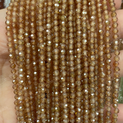 Циркон шампанское 3 мм, граненые бусины - шарики (нить 38 см)