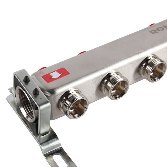 Коллектор Rommer 1"x3/4" на 7 контуров с запорными клапанами (нерж. сталь) RMS-3200-000007