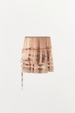 ZARA ЮБКА ИЗ ЖОРЖЕТА С ВОЛАНАМИ И СБОРКАМИ, РОЗОВЫЙ