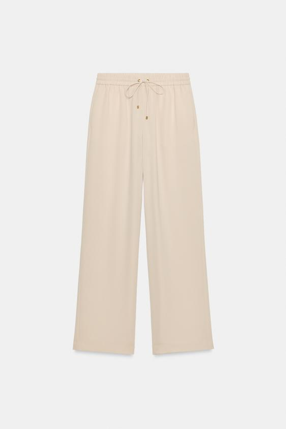 ZARA БРЮКИ ИЗ СТРУЯЩЕЙСЯ ТКАНИ С ЭЛАСТИЧНЫМ ПОЯСОМ, БЕЖЕВЫЙ
