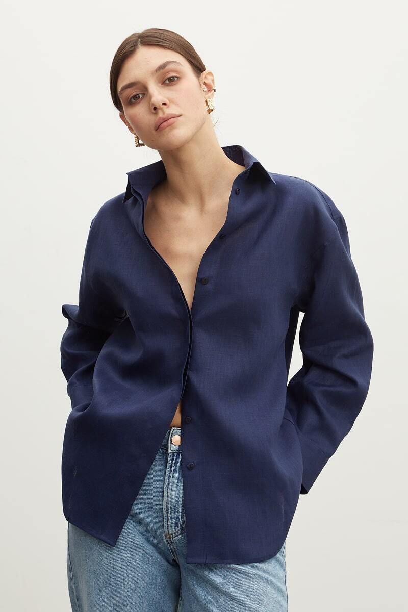 Рубашка Хельсинки чернильно-синий лен