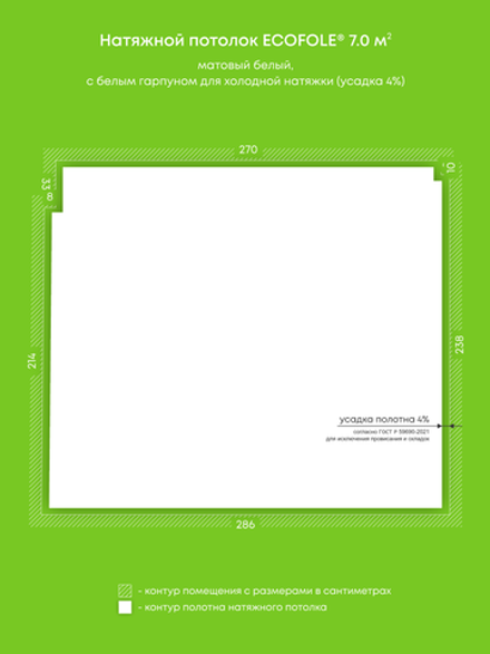 Матовый натяжной потолок 7 м2