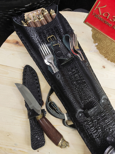 Набор шампуров в кожаном чехле «Стрелецкий»