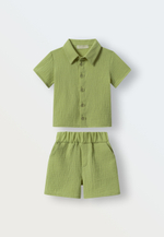 3143-95 Комплект рубашка и шорты из муслина (оливка)