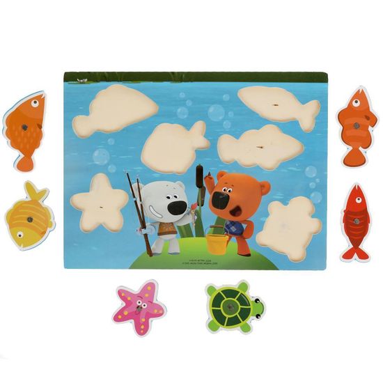 Деревянная игрушка-вкладыш с удочками «Ми-ми-мишки. Рыбалка» на пруду Буратино