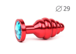 Коническая ребристая красная анальная втулка с голубым кристаллом - 7,1 см. (Цвет: голубой)