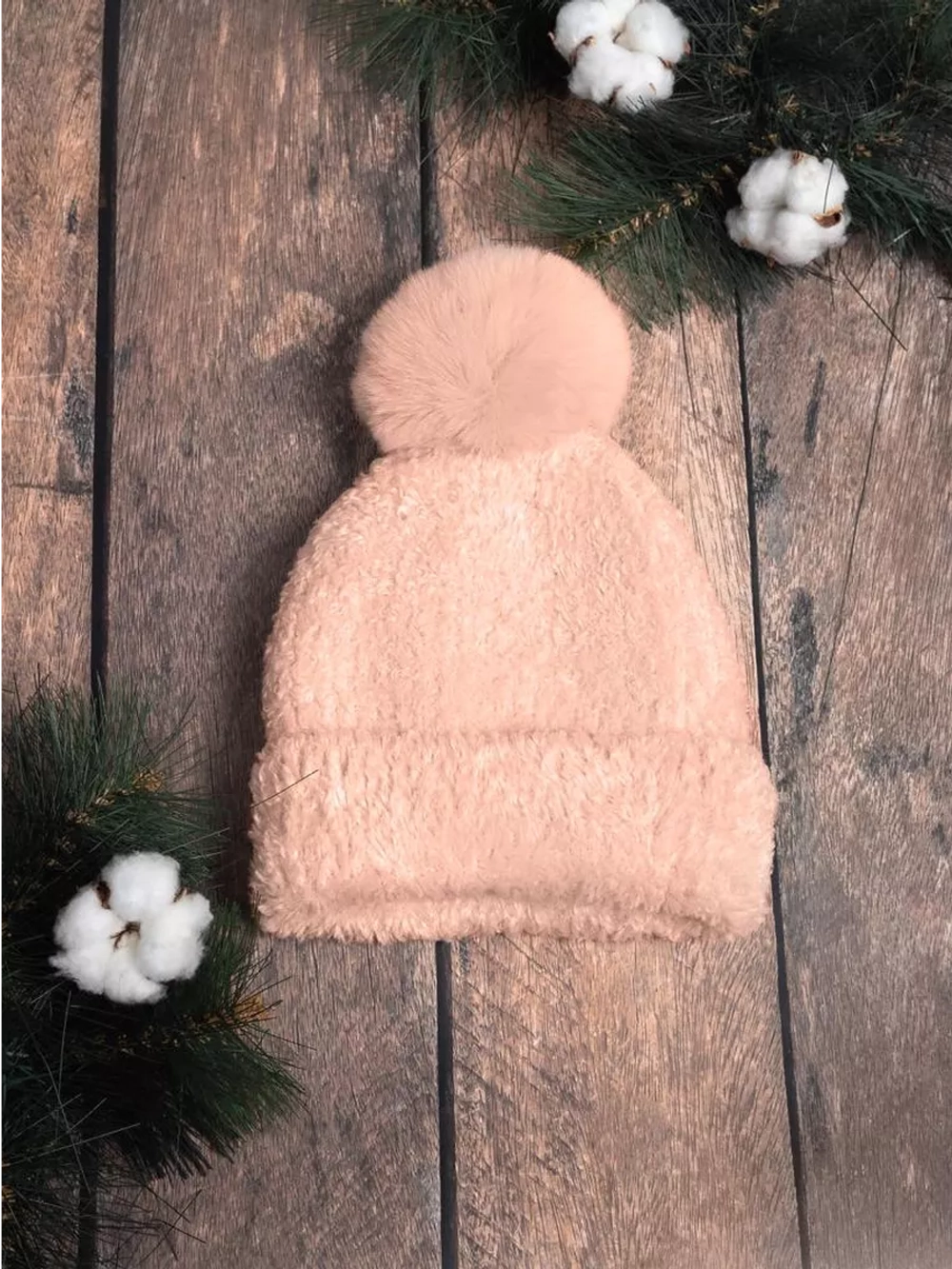 шапка зимняя с помпоном вязаная