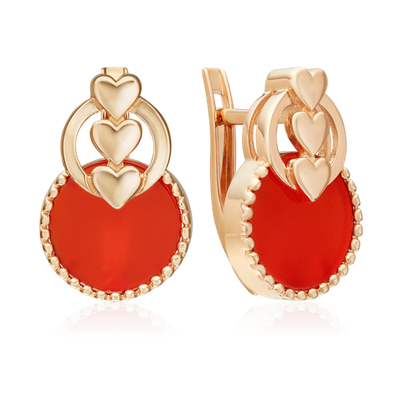 Серьги «Пылкая любовь» с английским замком из красного золота с сердоликом