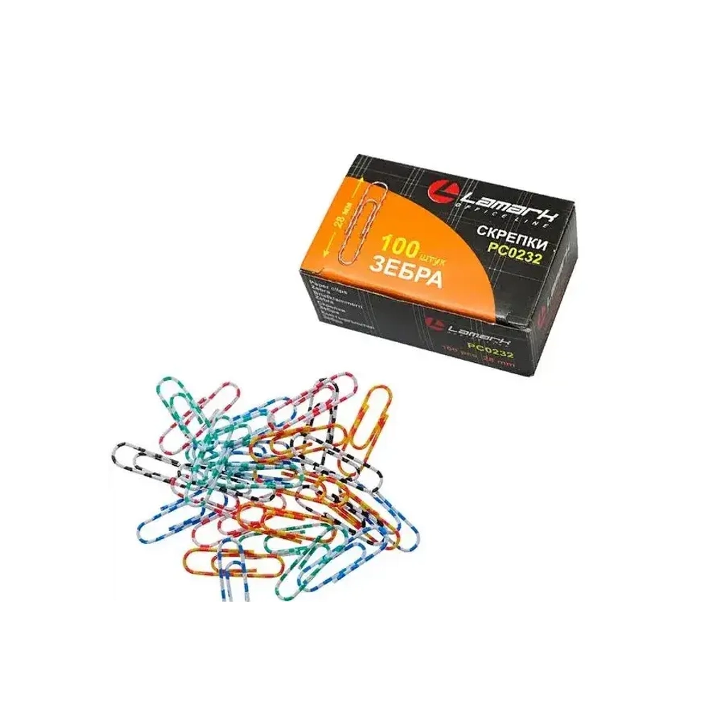 Скрепка канц. 28 мм цветные зебра Lamark 100шт. 232