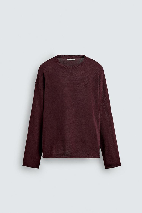 ZARA ТРИКОТАЖНЫЙ СВИТЕР С РЕЛЬЕФНОЙ ТЕКСТУРОЙ И ОТДЕЛКОЙ, БУРГУНДИ