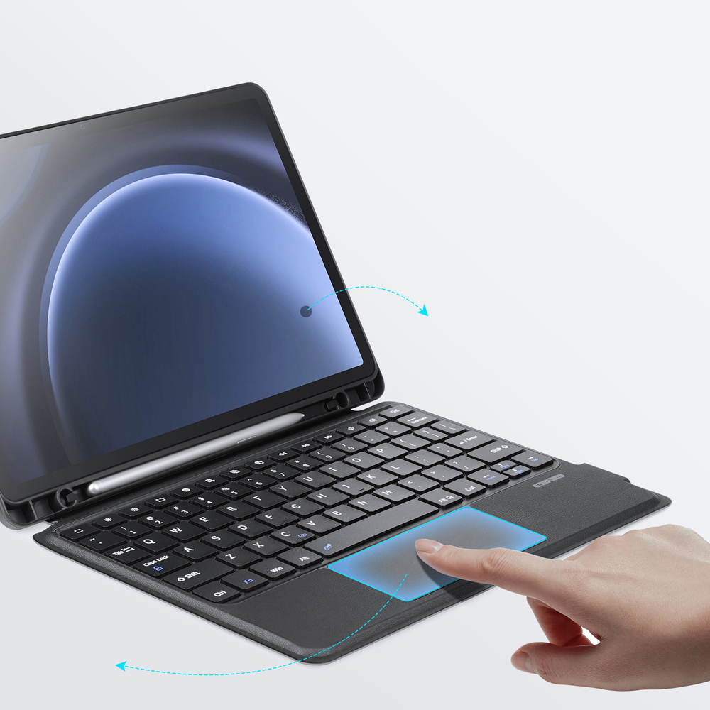 Защитный чехол подставка с клавиатурой (RUS) от Dux Ducis для Samsung Tab S10 FE, Tab S9 и Tab S9 FE, серия DK Series Keyboard, русская клавиатура с подсветкой