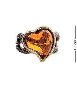AM-2497 Кольцо «Сердечко» (латунь, янтарь)