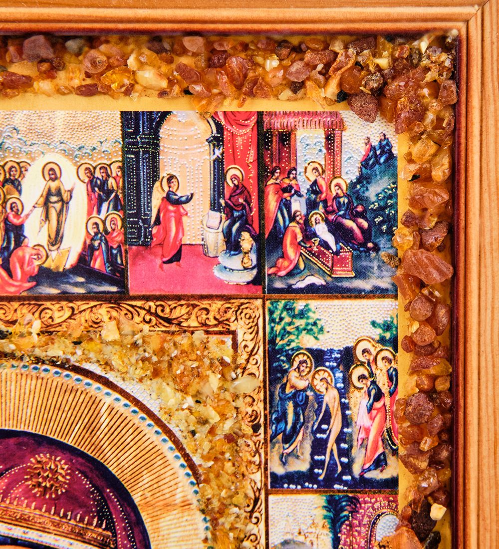 AMB-71/17 Икона «Казанская Божией Матери» (с янтарной крошкой) дер.краш.рамка 21х30