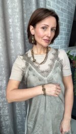 Браслет двойная цепь из звеньев скрепок с шайбой, оттенок золото и серебро