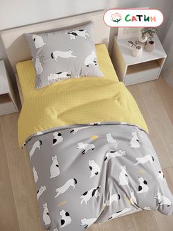 Постельное белье сатин Milky Garden "Локки/Локки (компаньон)" 1,5-сп Наволочка 50x70 см 1 шт Простынь на резинке 90x200 см Пододеяльник 145x215 см