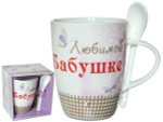 Кружка бочка 340мл с ложкой Любимой бабушке