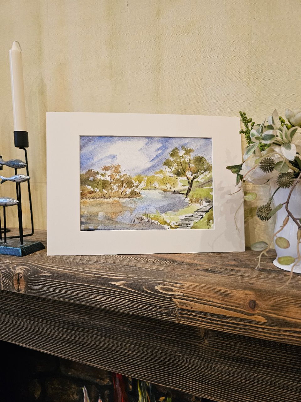 Картина авторская акварельная в паспарту 21х30 см на стену для интерьера "Разлив Осетра"