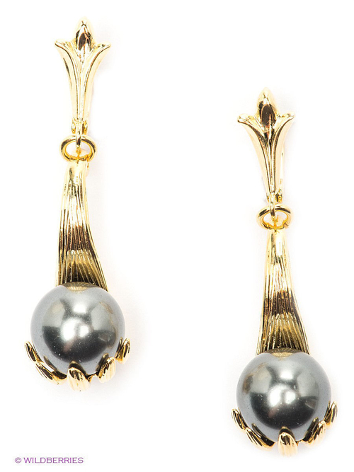 "Блекса" серьги в золотом покрытии из коллекции "Жемчужная рапсодия" от Jenavi с английским замком