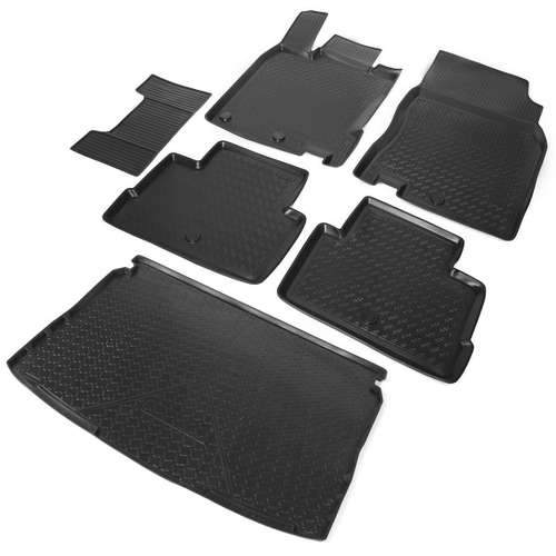 Коврики в салон и багажник автомобиля (комплект) Rival для Nissan Qashqai II поколение Европа 2014-2015, полиуретан, с крепежом, 6 частей, K14105002-1