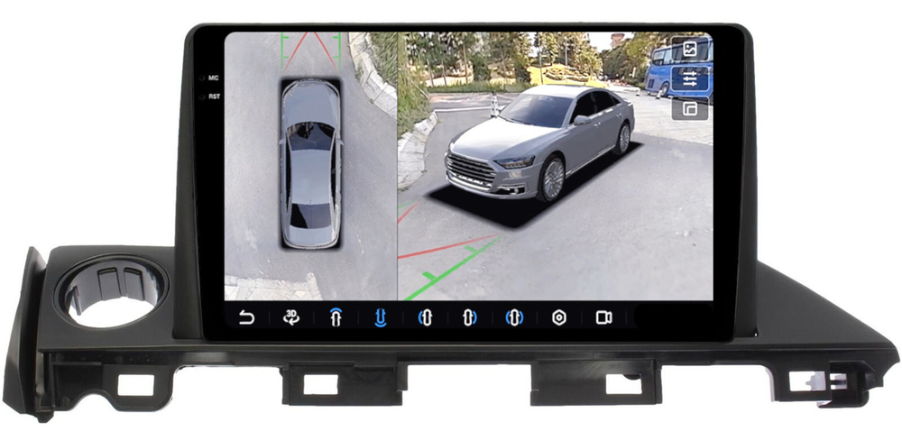 Магнитола для Mazda 6 GJ 2015-2018 - FarCar BX3005M-360 монитор 9.5" 2K QLED на Android 13, 6Гб+128Гб, CarPlay, 4G SIM-слот, 4 камеры в комплекте