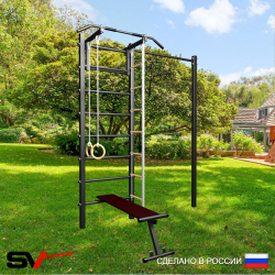 Уличная шведская стенка Sv Sport с комплектом турник прямой У434 (Турник/Скамья/Канат/кольца/лестница)