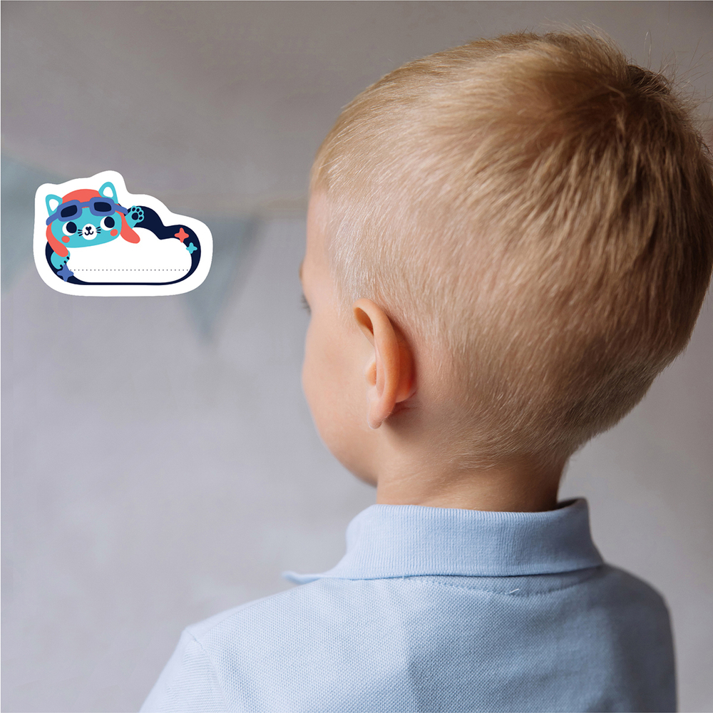 Термонаклейки детские Котик пилот (синий), 18 шт