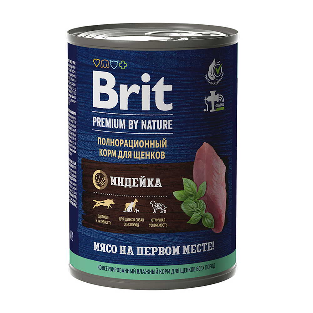 Влажный корм Brit Premium by Nature с индейкой 410г для щенков всех пород
