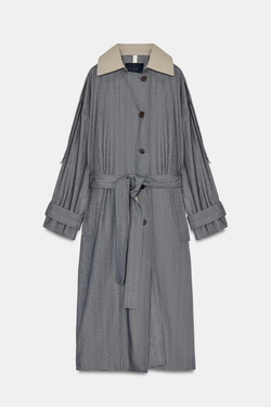 ZARA КОМБИНИРОВАННЫЙ ТРЕНЧ В КЛЕТКУ — ZW COLLECTION LIMITED EDITION, СЕРЫЙ