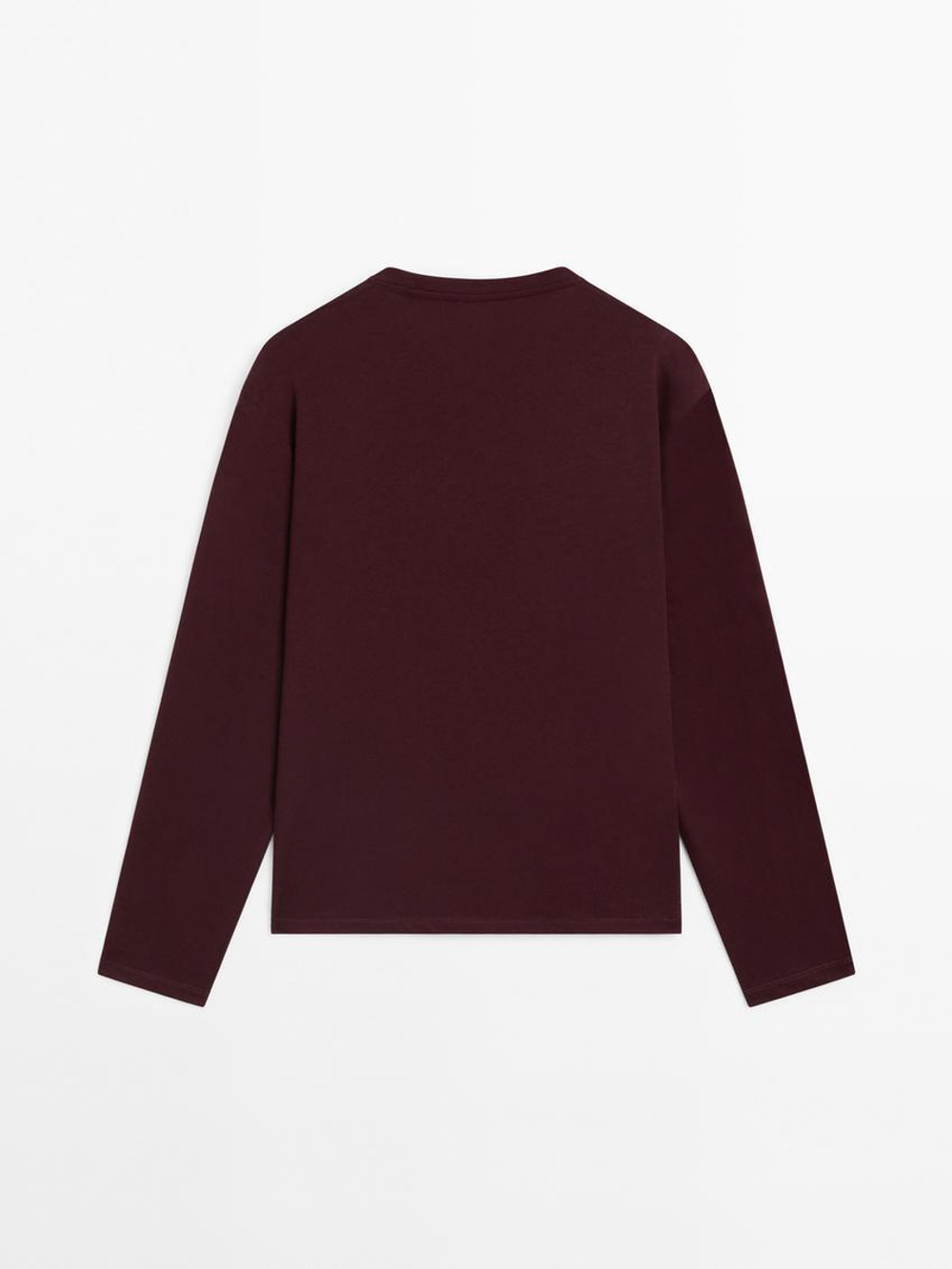 Massimo Dutti Лонгслив из 100% хлопка, бургундский