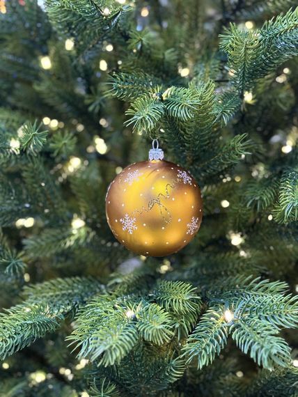 Стеклянный шар С Новым годом 80 мм., золотой, стекло, Ёлочка (С89/2)