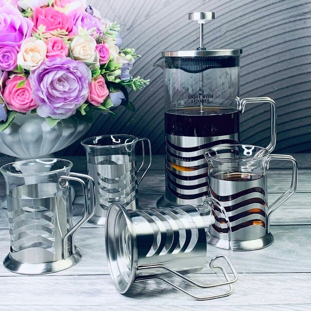 Lenardi 139-039 Френч-пресс 1000мл. и 4 стакана 200мл. в под.уп.(х12)Стекло