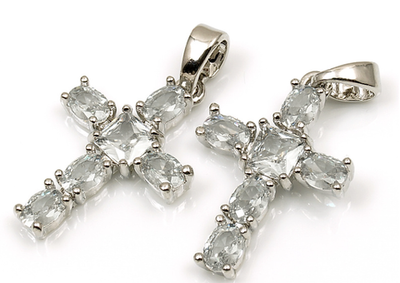 253356-пр Подвеска "Крестик" с фианитами 20*13мм, прозрачный, родий